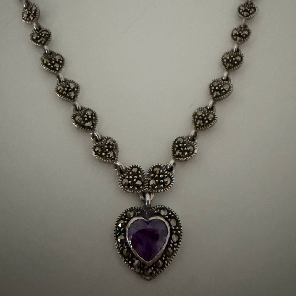 Sterling-Style Heart Necklace with Purple Gemstone
